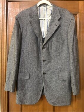 Kiton Napoli 100% Cashmere Blazer Size 52 Gray Textured 3-Button Luxury Italy